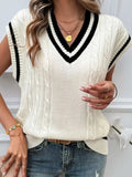 Cable-Knit V-Neck Sweater Vest - Trendsi - Flyclothing LLC