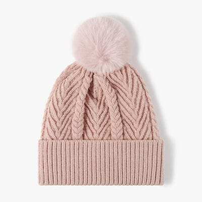 Cable Knit Solid Color Hat with Pompom - Trendsi - Flyclothing LLC