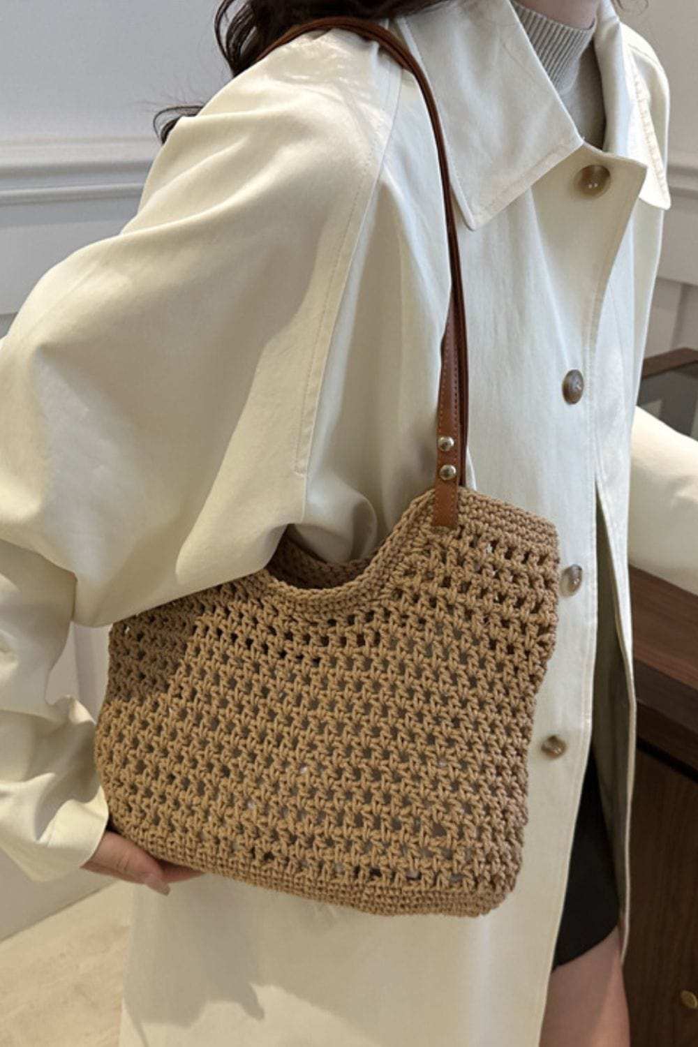 Openwork Woven Tote Bag - Trendsi - Flyclothing LLC