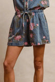 BiBi Floral Printed Denim Short Pants With Pocket - Trendsi - Flyclothing LLC