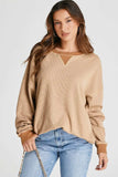 Waffle-Knit Long Sleeve Sweatshirt - Trendsi - Flyclothing LLC