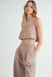MABLE Linen Mix Crop Cami and Wide Leg Pants Set - Trendsi - Flyclothing LLC