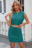 Round Neck Sleeveless Top and Drawstring Skirt Set - Trendsi - Flyclothing LLC