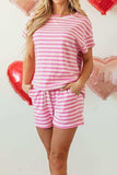 Striped Round Neck T-Shirt and Drawstring Shorts Set - Trendsi - Flyclothing LLC