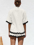 Contrast Trim Half Sleeve Top and Shorts Set - Trendsi - Flyclothing LLC