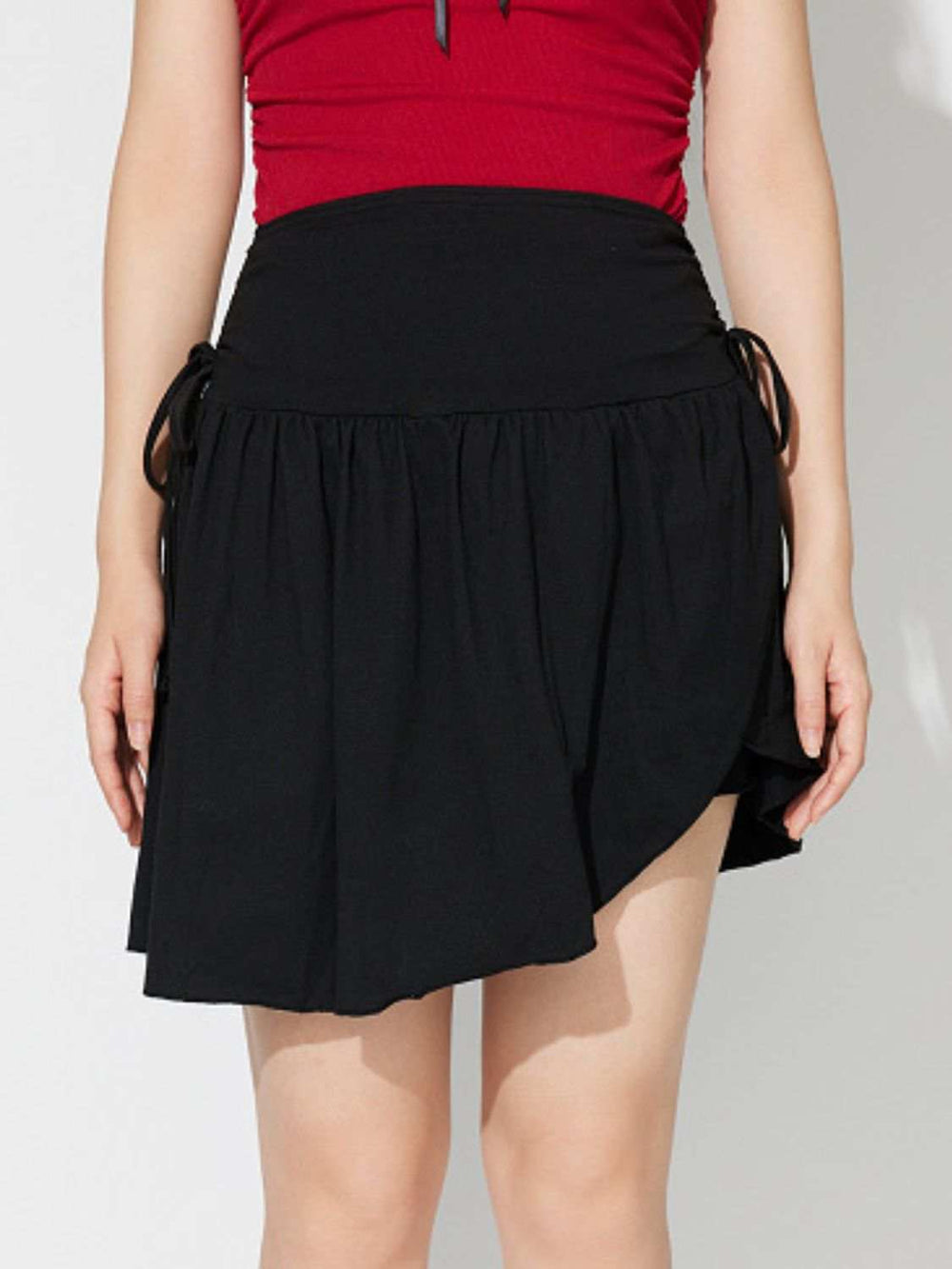 Side Tie Asymmetric Hem Mini Skirt - Trendsi - Flyclothing LLC