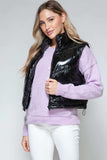 Snobbish Zip Up Turtleneck Shiny Quilted Vest - Trendsi - Flyclothing LLC