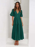 Tiered Surplice Half Sleeve Midi Dress - Trendsi - Flyclothing LLC
