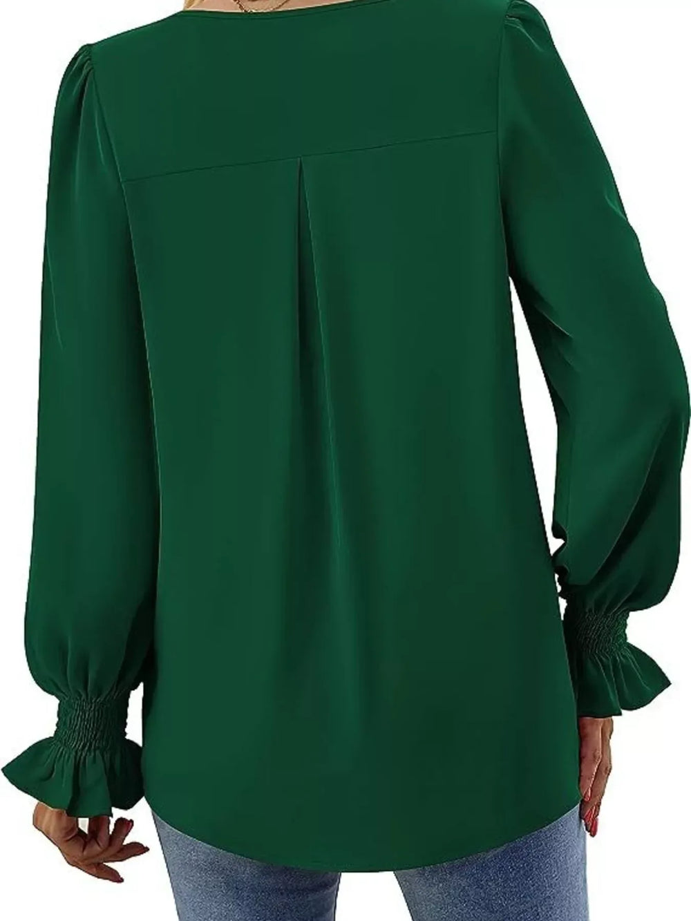 V-Neck Long Sleeve Ruffle Cuff Blouse - Trendsi - Flyclothing LLC