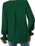 V-Neck Long Sleeve Ruffle Cuff Blouse - Trendsi - Flyclothing LLC