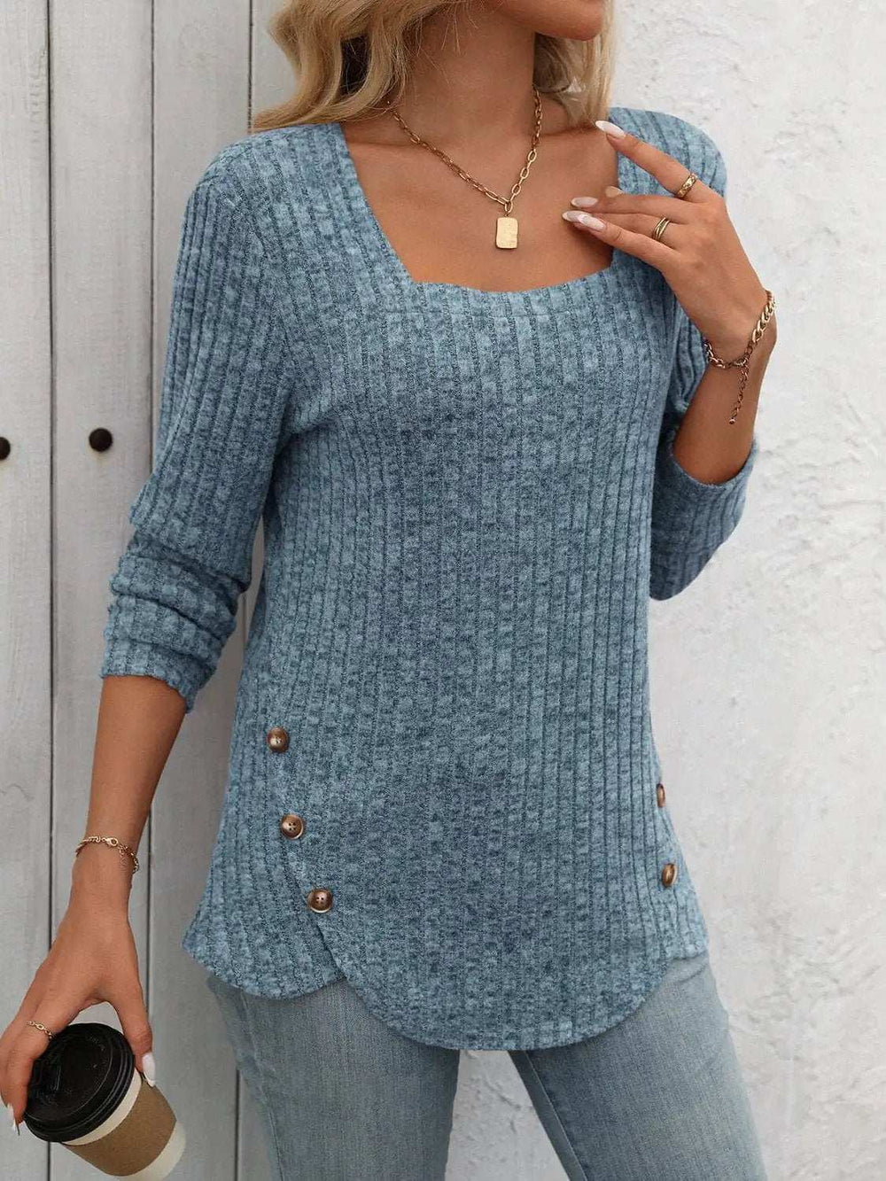 Square Neck Long Sleeve T-Shirt - Trendsi - Flyclothing LLC