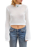 Openwork Round Neck Long Sleeve Knit Top - Trendsi - Flyclothing LLC