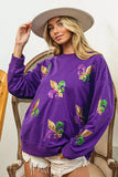 BiBi Fleur De Lis Sequin Patches Mardi Gras Sweatshirt - Trendsi - Flyclothing LLC