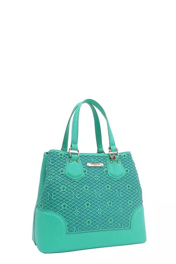 Nicole Lee USA Monogram Pattern Handbag with Rhinestones Decor - Trendsi - Flyclothing LLC
