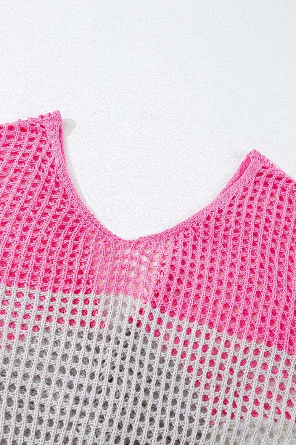 Twisted Back Round Neck Contrast Knit Cover Up - Trendsi - Flyclothing LLC