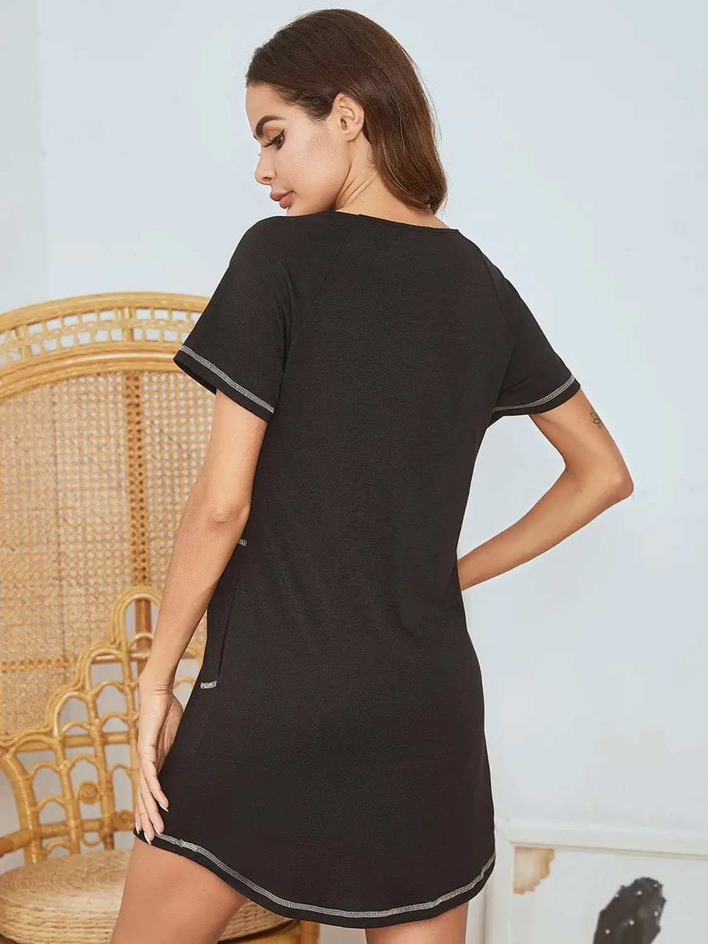 Round Neck Short Sleeve Lounge Dress - Trendsi - Flyclothing LLC