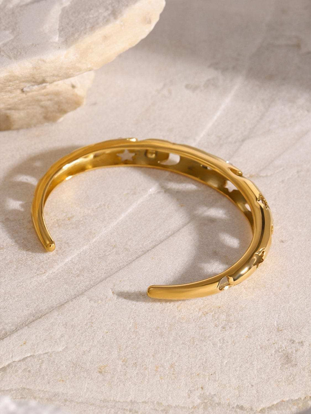 Stainless Steel Inlaid Rhinestone Cutout Bracelet - Trendsi - Flyclothing LLC