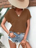 Textured Solid Color Short Sleeve Top - Trendsi - Flyclothing LLC