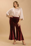 Umgee Full Size Sequin Elastic Waist Velvet Stretch Flare Leg Pants Plus Size - Trendsi - Flyclothing LLC