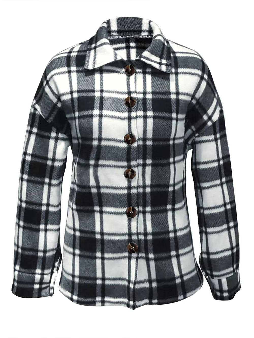Plaid Button-Up Jacket - Trendsi - Flyclothing LLC