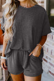 Textured Round Neck Top and Shorts Set - Trendsi - Flyclothing LLC