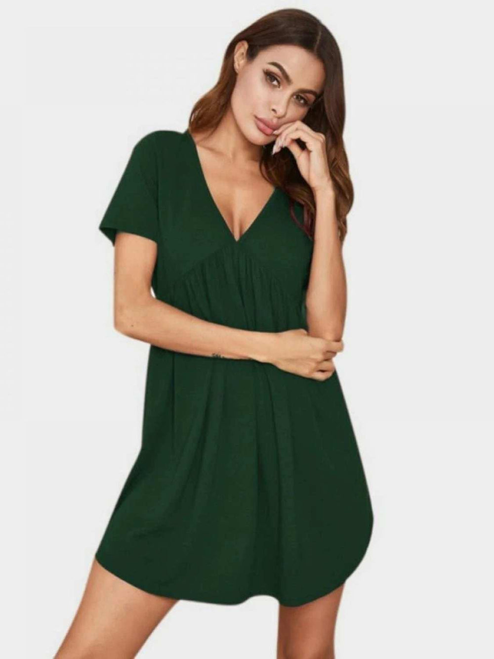V-Neck Short Sleeve Lounge Dress - Trendsi - Flyclothing LLC