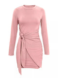 Round Neck Long Sleeve Bodycon Dress - Trendsi - Flyclothing LLC