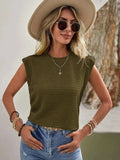Textured Round Neck Casual Ribbed Top - Trendsi - Flyclothing LLC