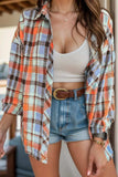Plaid Collared Neck Long Sleeve Shirt - Trendsi - Flyclothing LLC