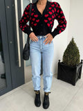 Valentine’s Day Heart V-Neck Cropped Cardigan - Trendsi - Flyclothing LLC