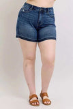 Judy Blue Full Size High Waist Tummy Control Destroy Release Hem Denim Shorts Plus Size - Trendsi - Flyclothing LLC