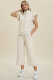 Double Take Full Size Texture Ruffle Short Sleeve Top and Wide Leg Pants Set - Trendsi - Flyclothing LLC