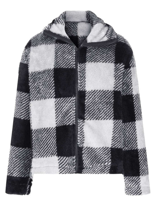 Full Size Plaid Zip Up Long Sleeve Jacket - Trendsi - Flyclothing LLC
