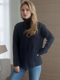 Side Slit Turtleneck Long Sleeve Sweater - Trendsi - Flyclothing LLC
