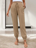 Tied Elastic Waist Pants with Pockets - Trendsi - Flyclothing LLC