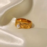 18K Gold-Plated Pearl Ring - Trendsi - Flyclothing LLC