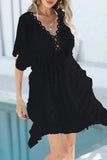 Ruffled Smocked Waist V-Neck Cover-Up - Trendsi - Flyclothing LLC