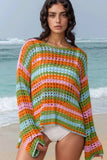 Openwork Round Neck Long Sleeve Knit Cover Up - Trendsi - Flyclothing LLC