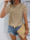 Full Size Eyelet Round Neck Short Sleeve Top - Trendsi - Flyclothing LLC