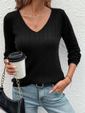 V-Neck Long Sleeve Knit Top - Trendsi - Flyclothing LLC