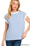 Zenana Striped Round Neck Short Sleeve Contrast Trim T-Shirt - Trendsi - Flyclothing LLC