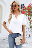 Frill Notched Short Sleeve Blouse - Trendsi - Flyclothing LLC