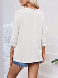 Textured Round Neck Three-Quarter Sleeve Blouse - Trendsi - Flyclothing LLC