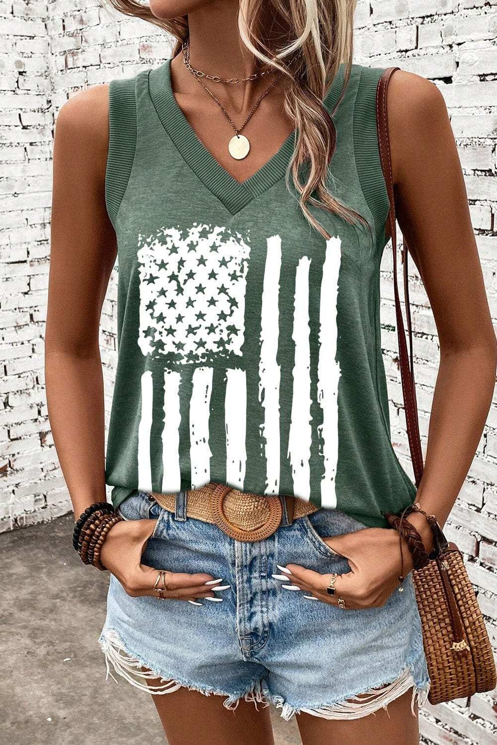 US Flag V-Neck Tank - Trendsi - Flyclothing LLC