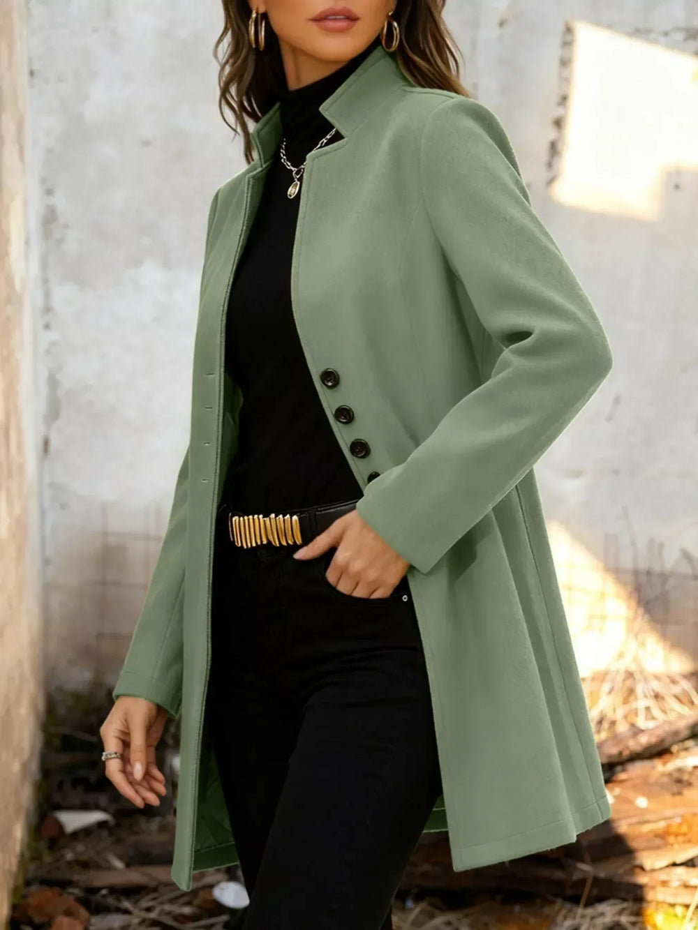 Button-Down Longline Outerwear - Trendsi - Flyclothing LLC