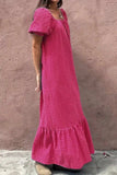 SYNZ Gingham Check Bubble Sleeve Ruffled Maxi Dress - Trendsi - Flyclothing LLC