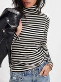 Exposed Seam Striped Turtleneck Long Sleeve T-Shirt - Trendsi - Flyclothing LLC