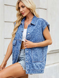 Leopard Button Up Cap Sleeve Denim Jacket - Trendsi - Flyclothing LLC