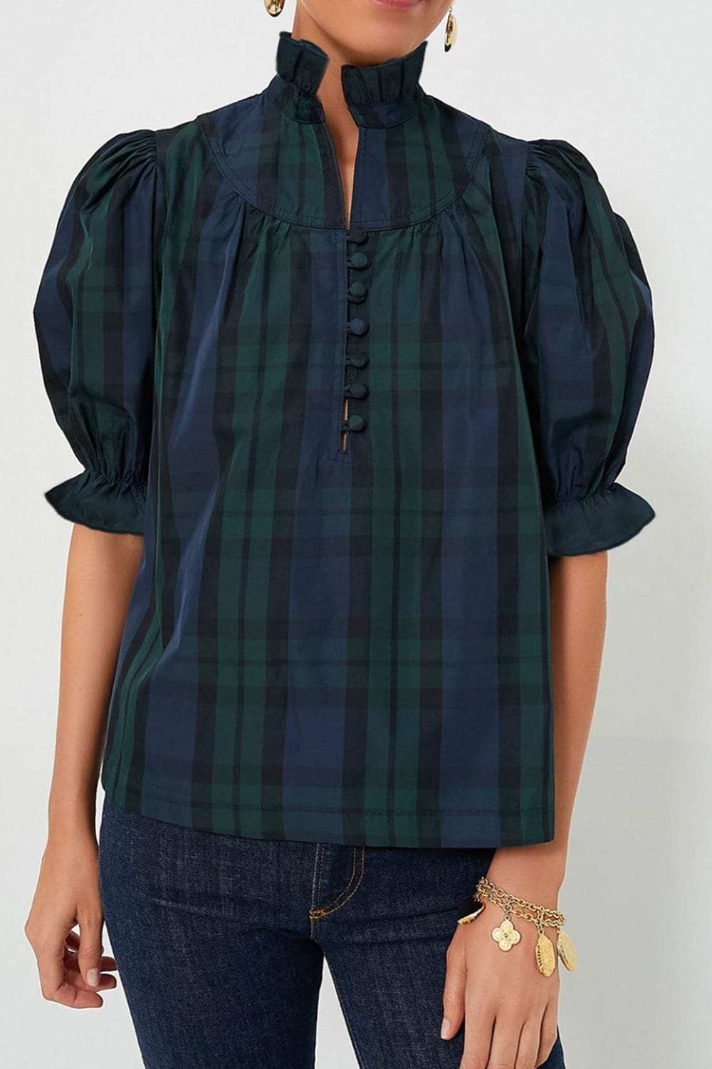 Puff Sleeve Frilled Trim Elegant Blouse - Trendsi - Flyclothing LLC
