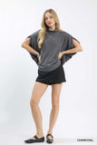 Umgee Textured Mock Neck Relaxed Top - Trendsi - Flyclothing LLC